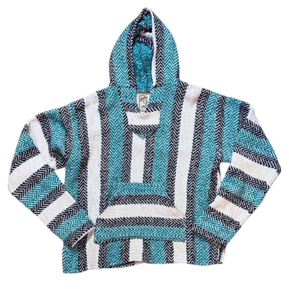Baja Joe Hoodie Unisex Green White Black Knit Poncho Surfer Skater Boho Sz M